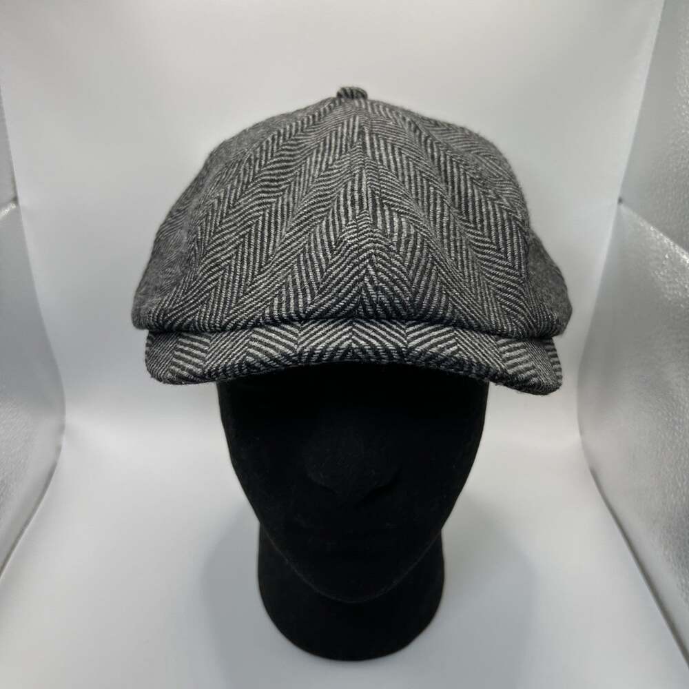 Boston Scally Baker Boy 8-Panel Cap Gray Herringbone Wool Blend Newsboy XXL EUC